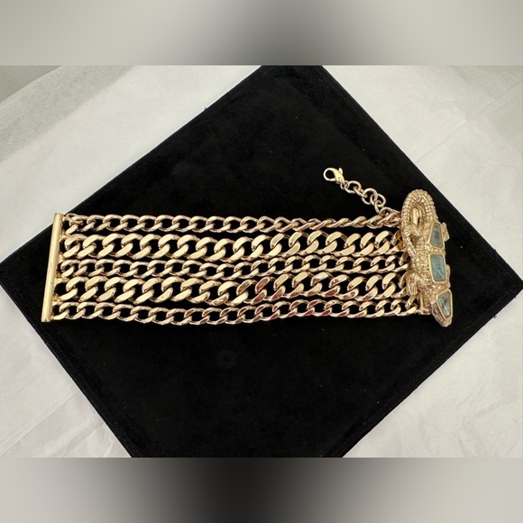 Jewelry - Bracelet Designer Gold Plated - Alligator Clasp with Natural Stones. Some wear.